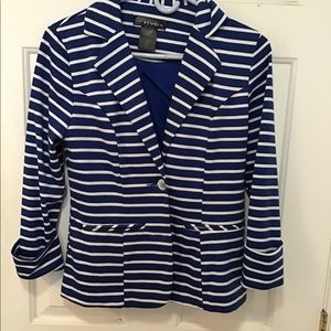 L M STUDIO CANADA BLUE WHITE BLAZER JACKET SZ 2